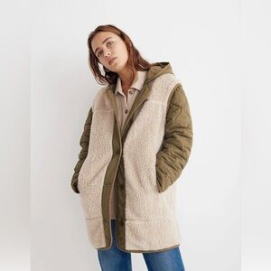 Madewell Womens Convertible Quilted Faux-Shearling Jacket Tan Green Size S NWT